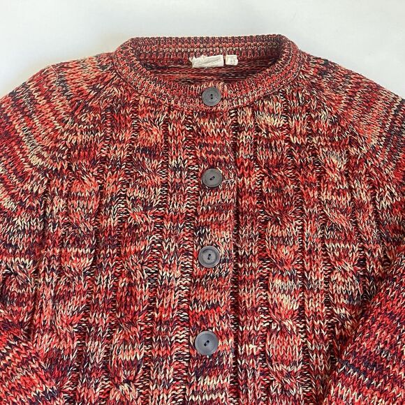 Vintage Cable Knit Acrylic Cardigan Sweater Chunky Fisherman Women's Large Red - Picture 3 of 16